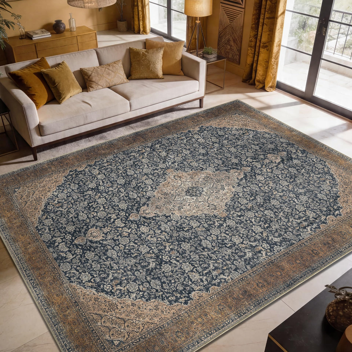 Keen Home Design Vintage Washable Area Rug, Non-Slip Low Pile, 5x7