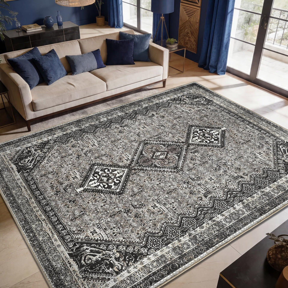 Keen Home Design Vintage Washable Area Rug, Non-Slip Low Pile, 5x7