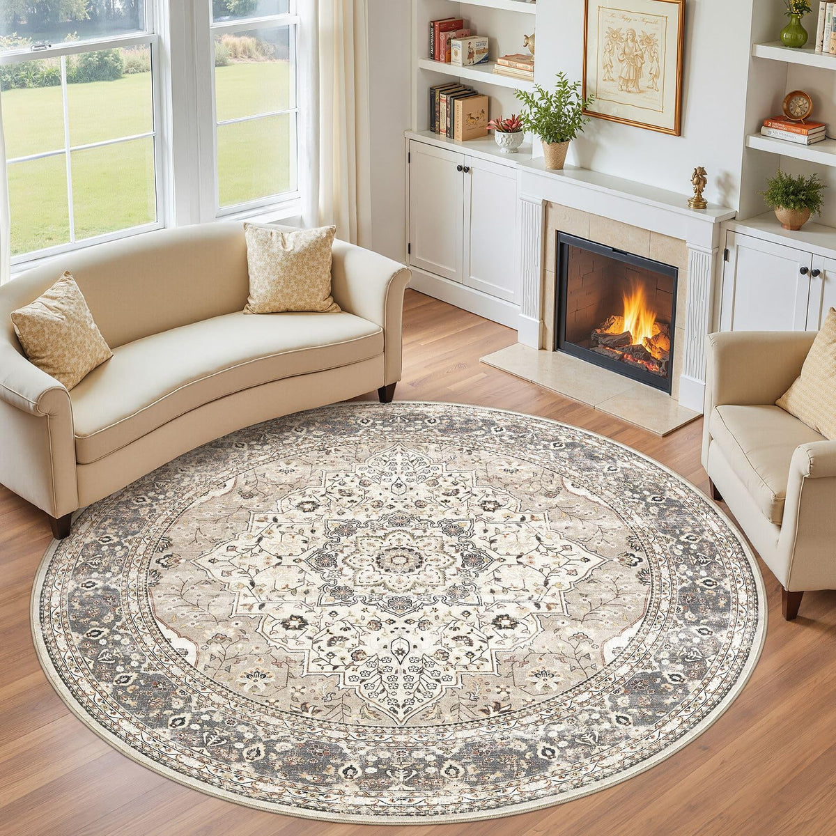 Vintage 9x12 Washable Area Rugs for Living Room, Non Slip, Brown