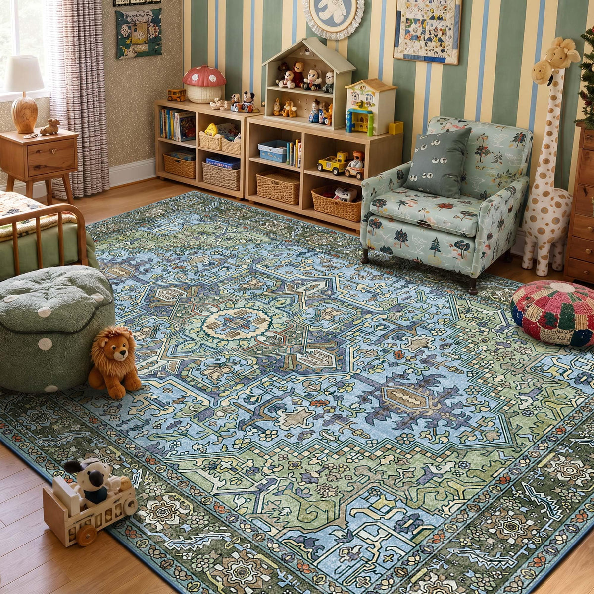 Kokia 9x12 Washable Area Rugs Maroon with Vintage Orient Design, Soft Rug for Living Room or Bedroom, Non-Slip Low Pile Stain Resistance Features, Distressed Medallion Pattern