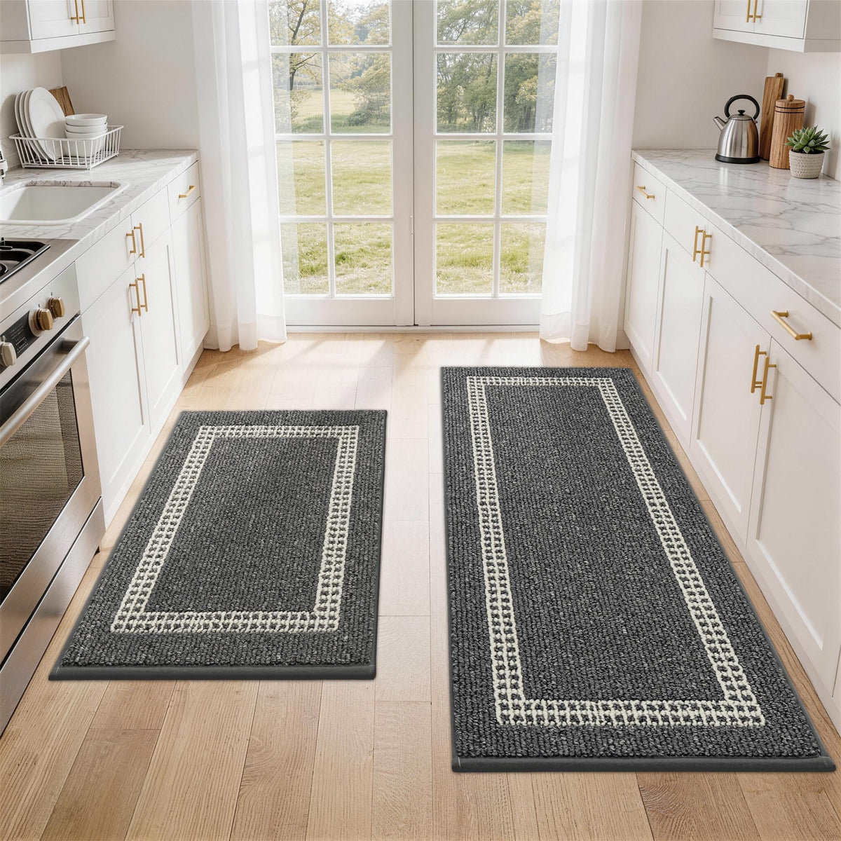 COSY HOMEER 48x20Inch/30X20Inch Kitchen Rug Mats,Grey