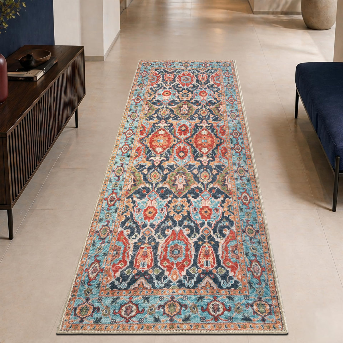 Keen Home Design Vintage Washable Entryway Rug, Non-Slip Low Pile, 3x5