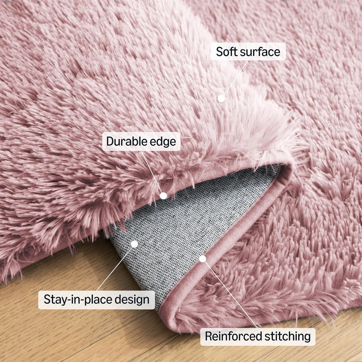Amazon Basics Fluffy Washable Area Rug, Shaggy Carpet for Living Room, Bedroom, 4' W × 6' L, Pink
