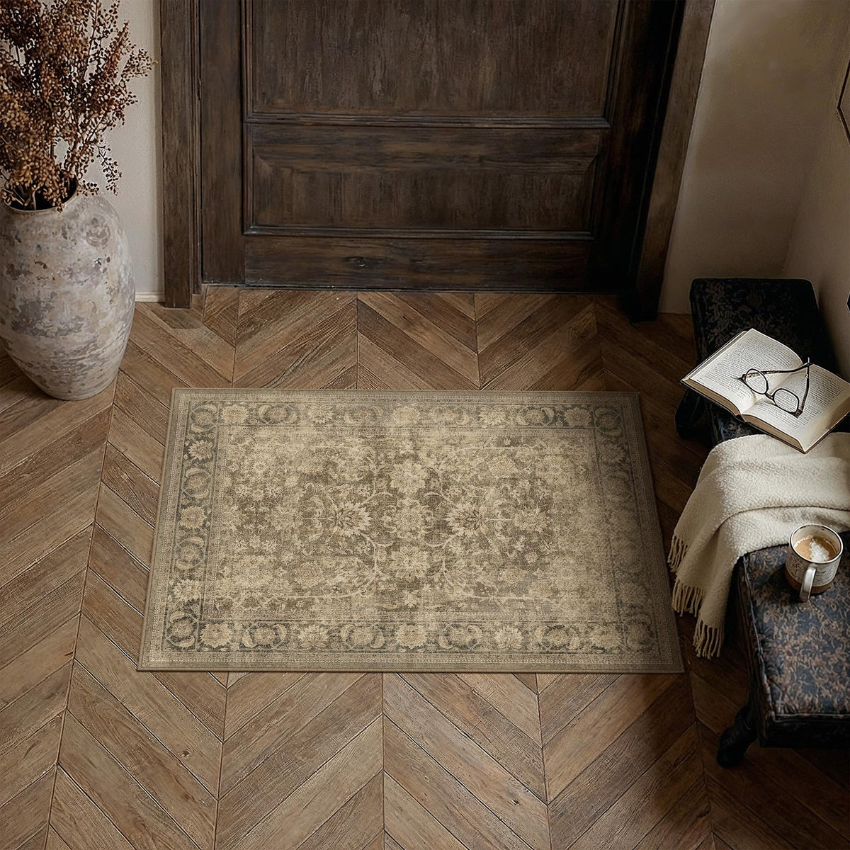 PureCozy 5x7 Beige Area Rug for Living Room Vintage Distressed