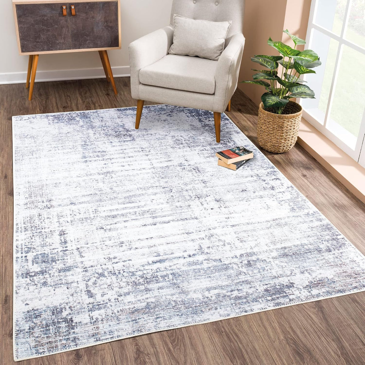 Bloom Rugs Washable Non-Slip 8' x 10' Rug - Gray/Charcoal/Blue Modern Abstract Area Rug for Living Room, Bedroom, Dining Room, and Kitchen - Exact Size: 8' x 10'