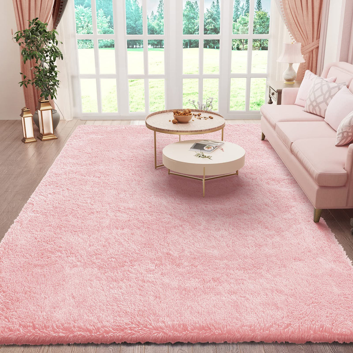Ophanie Round Rugs 5Ft Ivory Circle Area Rug,Baby Nursery Living Room Bedroom Decor Circular Carpet 5 Foot,Fluffy Fuzzy Shag Plush Cream for Kids Boys Girls Teen with Over 99 pcs Pile fibers
