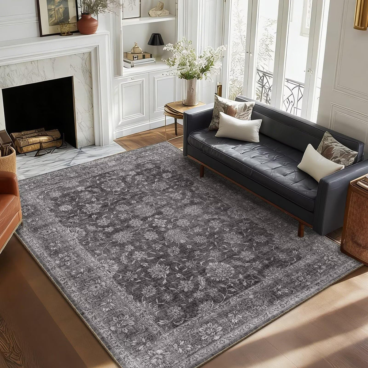 Washable 10x14 Area Rugs for Living Room, Ivory/Sage Gold