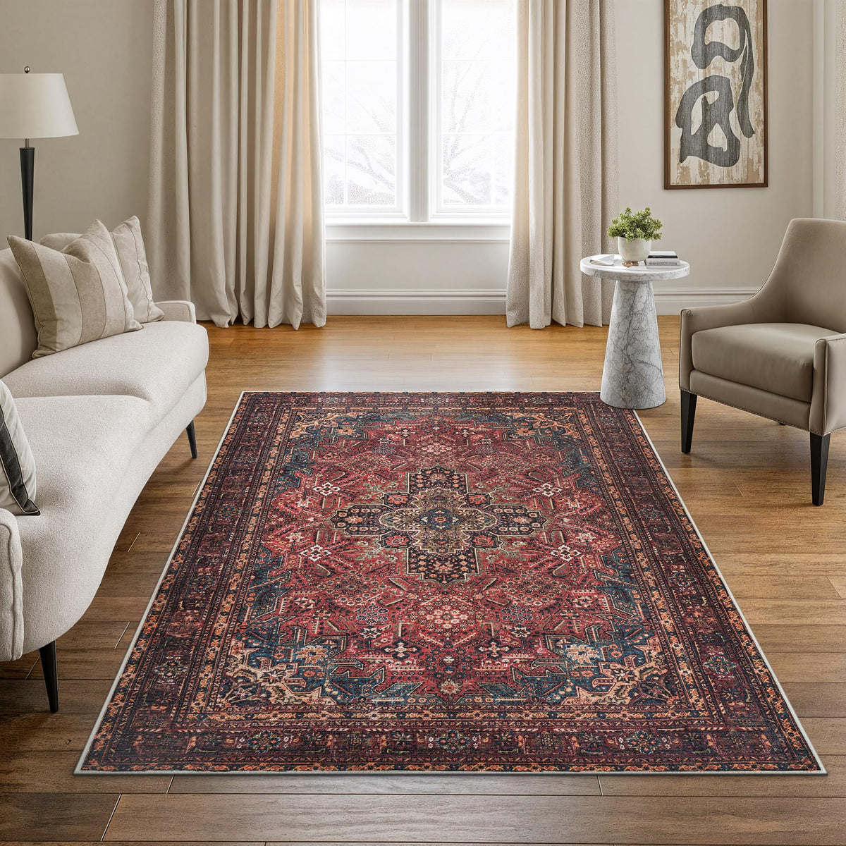 Bloom Rugs Washable Non-Slip 8' x 10' Rug - Gray/Charcoal/Blue Modern Abstract Area Rug for Living Room, Bedroom, Dining Room, and Kitchen - Exact Size: 8' x 10'