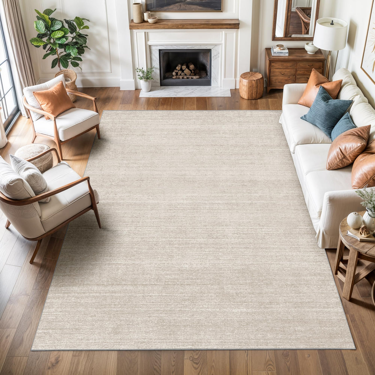 Valenrug Beige 8x10 Area Rugs for Living Room, Large Washable Rug Non Slip