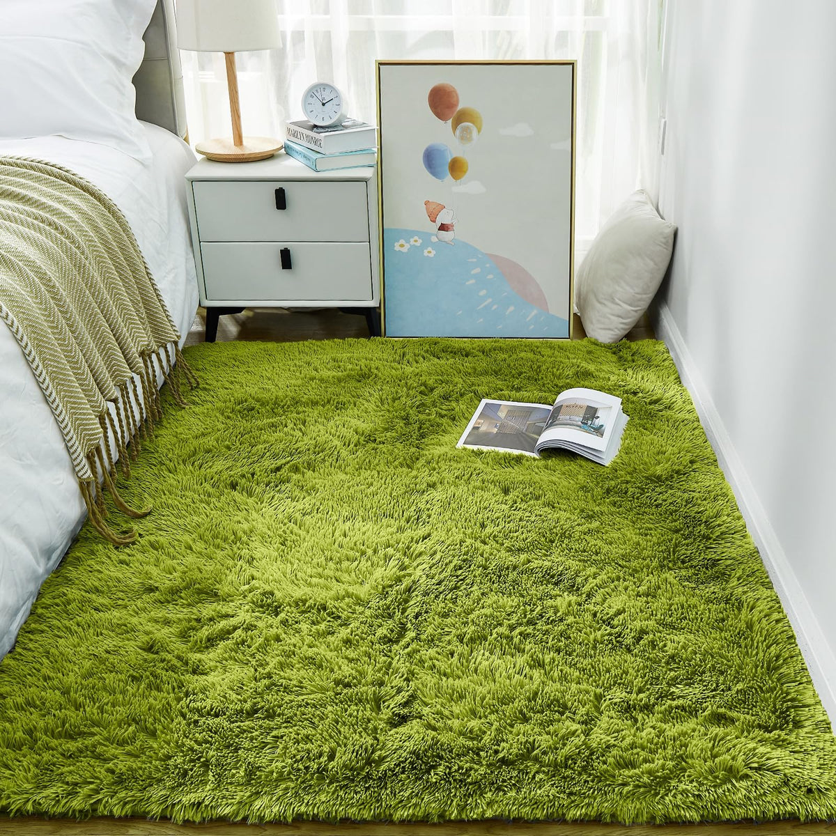 Ophanie Round Rugs 5Ft Ivory Circle Area Rug,Baby Nursery Living Room Bedroom Decor Circular Carpet 5 Foot,Fluffy Fuzzy Shag Plush Cream for Kids Boys Girls Teen with Over 99 pcs Pile fibers
