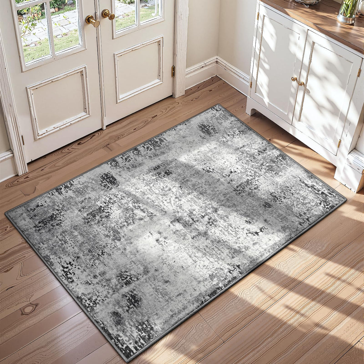 Living Room Rug 5x7 Gray Area Rug Machine Washable Boho Rug Non Slip Abstract Vintage Indoor Large Rugs for Bedroom, Classroom, College Dorm, Farmhouse, Dining Room, Kids Playroom