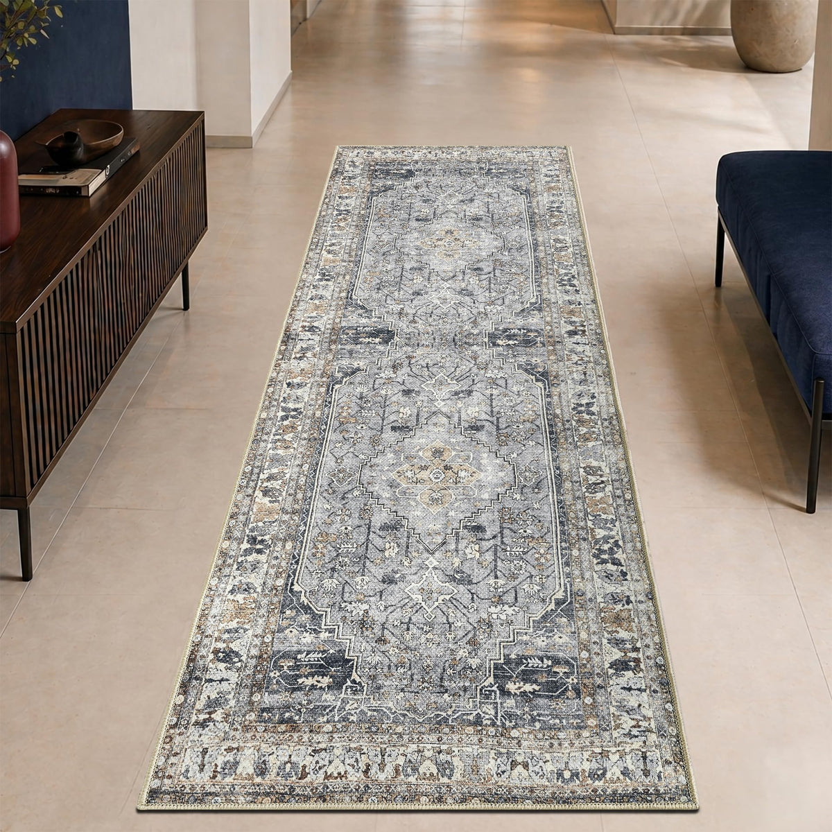 Keen Home Design Vintage Washable Area Rug, Non-Slip Low Pile, 5x7
