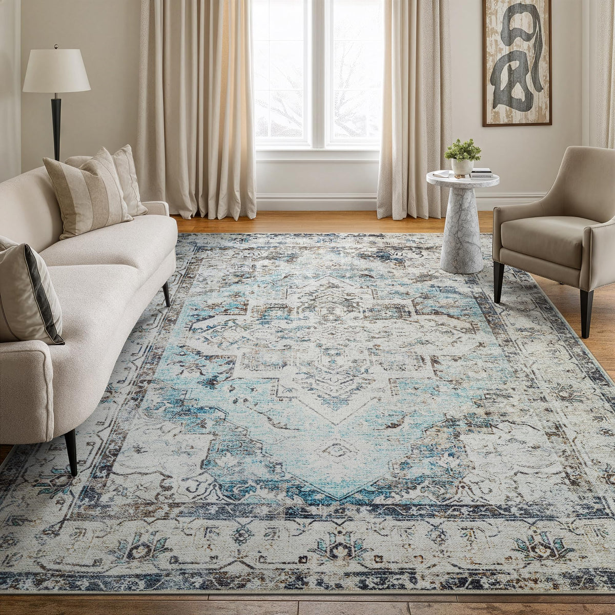 Bloom Rugs Washable Non-Slip 8' x 10' Rug - Gray/Charcoal/Blue Modern Abstract Area Rug for Living Room, Bedroom, Dining Room, and Kitchen - Exact Size: 8' x 10'
