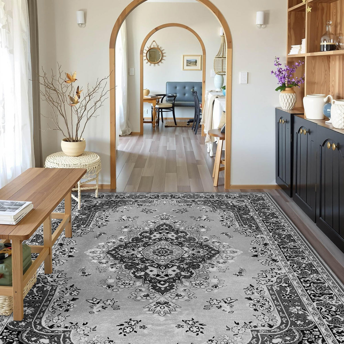 CRYPTOLITE Abstract Area Rug Washable Rug with Non-Slip Backing Low Pile Area Rugs for Living Room,Bedroom,Dining Room,4x6, Gold&Grey