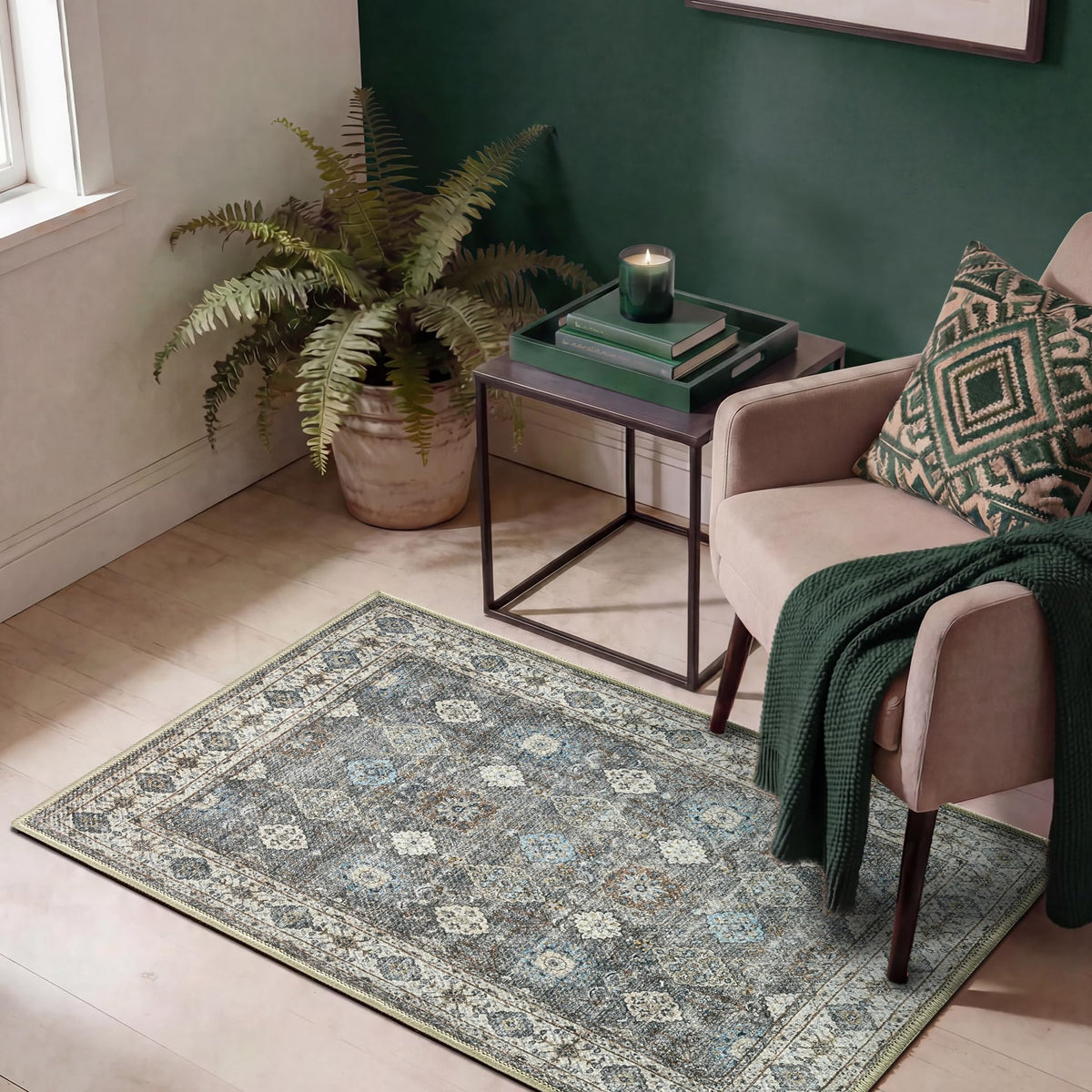 Keen Home Design Vintage Washable Area Rug, Non-Slip Low Pile, 5x7