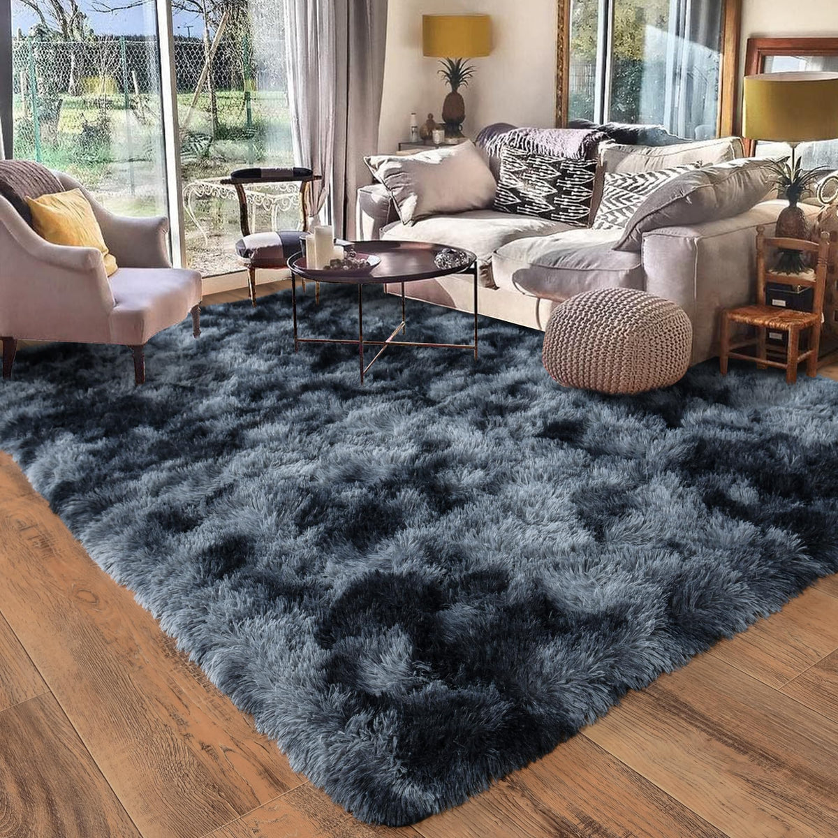 Black Rug for Bedroom, Soft Shaggy Modern Shag 4x6 Area Rugs for Living Room, Upgrade Non-Slip Plush Fluffy Carpet for Kids Boys Girls Room Dorm Home Decor Aesthetic