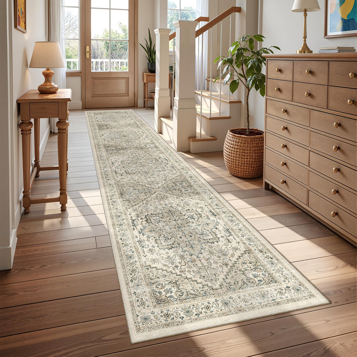 4x6 Area Rugs for Living Room, Non Slip Rugs for Bedroom, Beige