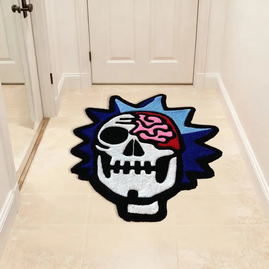 Rick and Morty Skull Brain Rug, Home Decorative Rug, Irregular Design Rug, Unique American Dark Aesthetic Carpet, Plush Bedroom Area Mat, Non-Slip Entrance Doormat, Home Decor Rugs