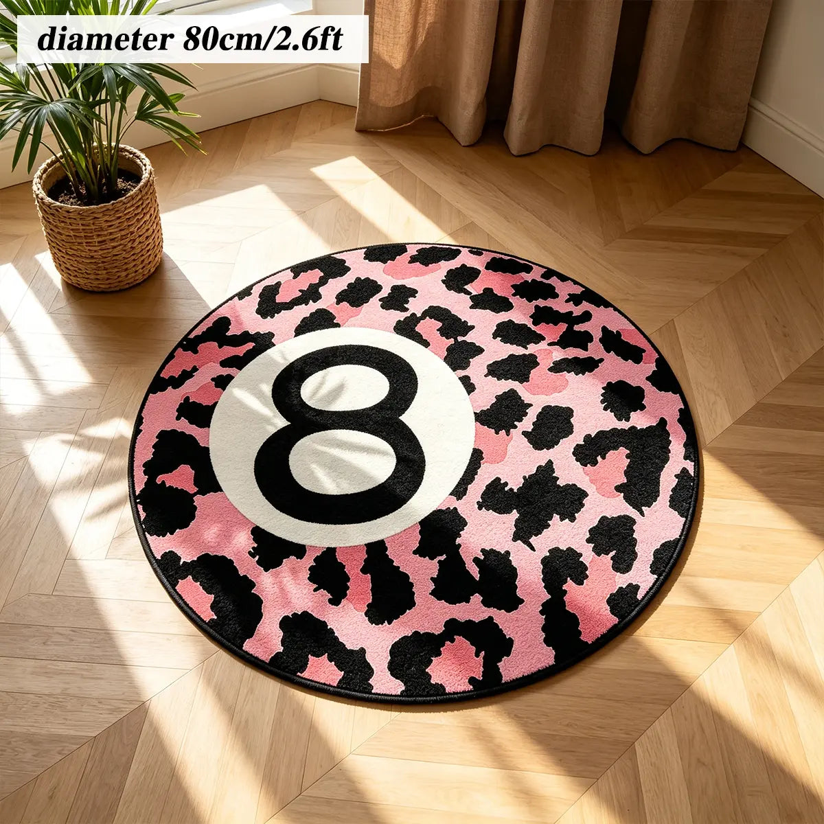 8 Ball Leopard Print Round Rug for Game Room, Man Cave, Dorm & Teen Bedroom, Soft Non-Slip Round Accent Rug, Anti Skid Rug, Perfect Retro Gift