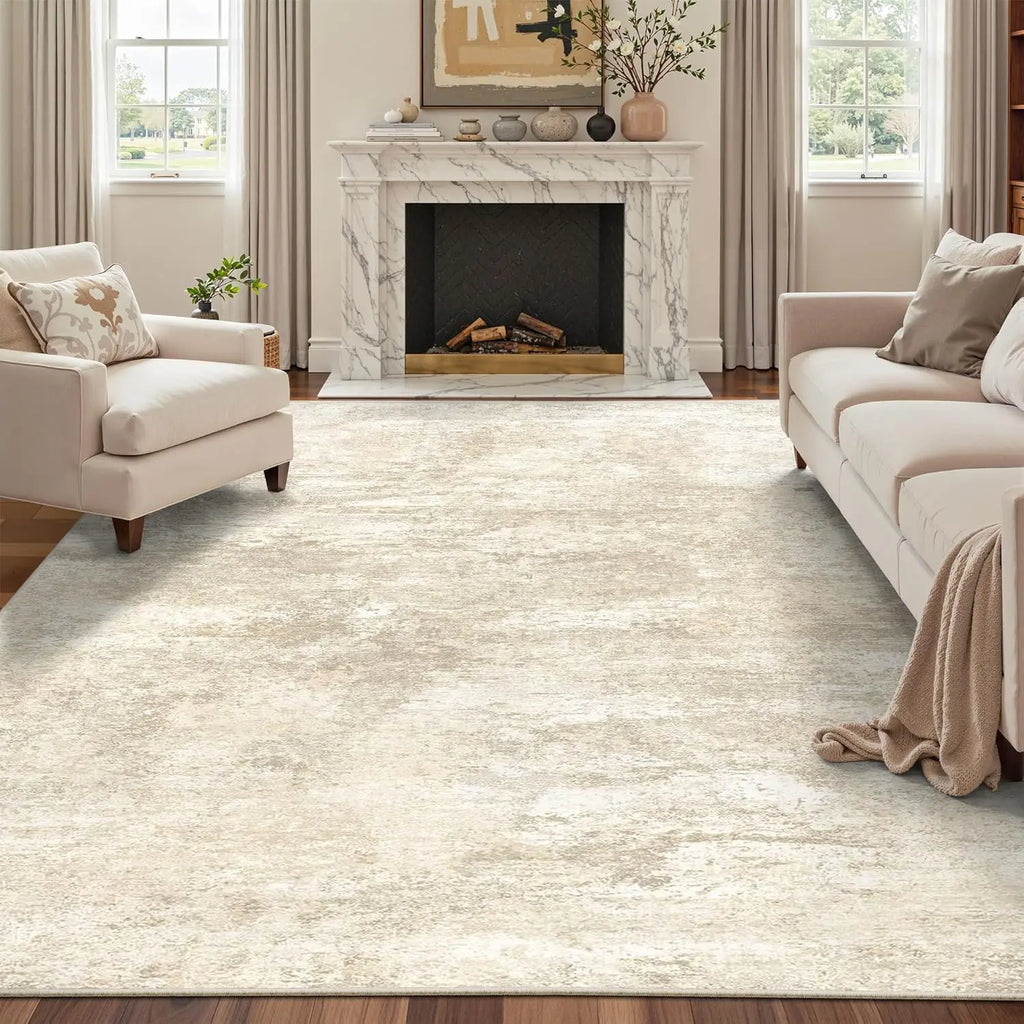 ComiComi Machine Washable Home Decor Rug - Modern Abstract Decorative Low Pile Carpet, Non-Slip Foldable Soft Aesthetic Piece for Living Room, Bedroom (Beige, 6'x9'), Decorative Area Rug