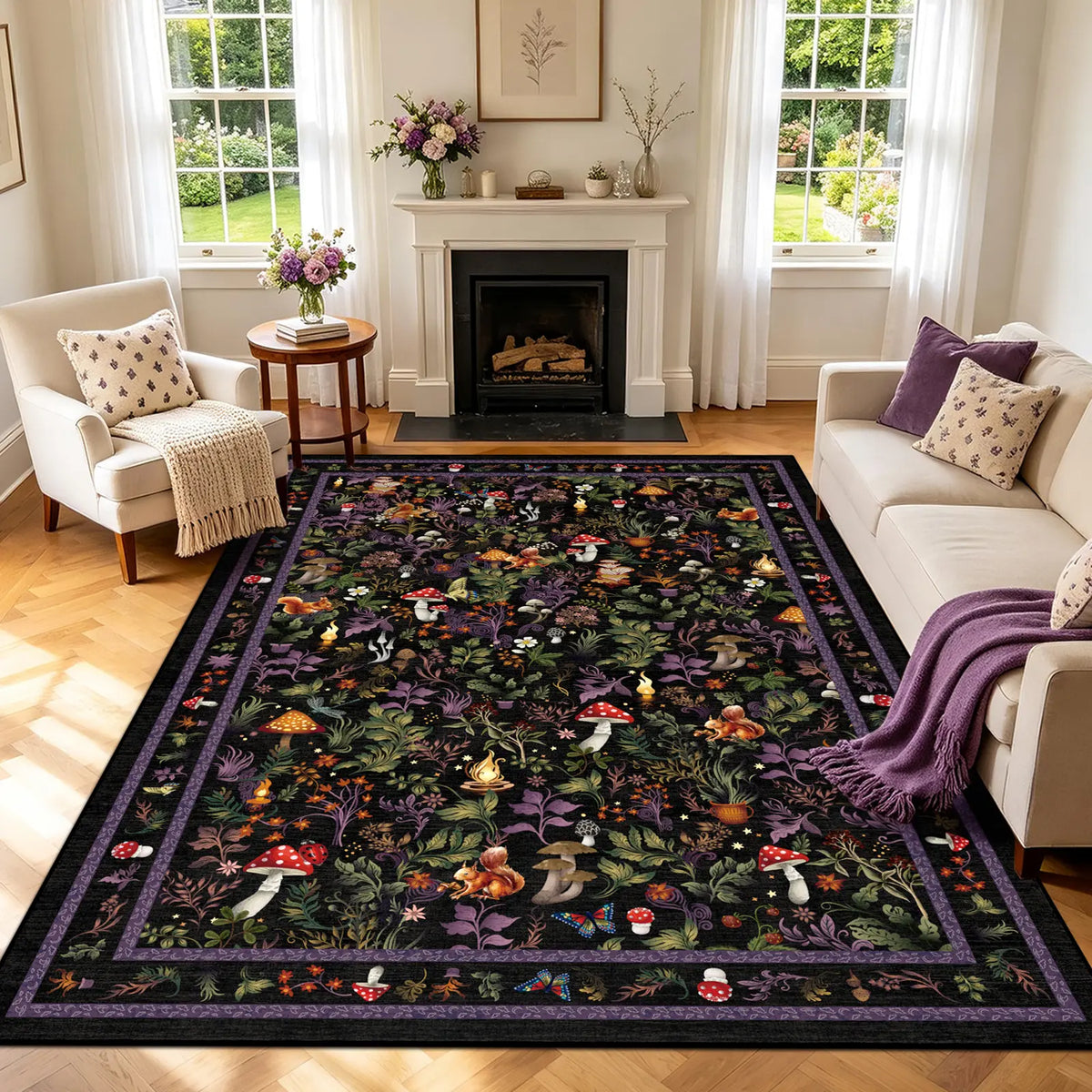 Geanup Vibrant Fox-Mushroom Magic Rug - Non-Slip, Soft, Thin Whimsical Animal Carpet with Vivid Color Hold, Room Decor & House Decor Accent for Living Room, Bedroom