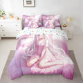 Japanese Anime 7 Piece Comforter Set,Anime Bedding Set Kawaii Japanese Style Bed in A Bag Cartoon Japan Animation Sheet Set Adult Women Bedroom,Pink, Multi-Size