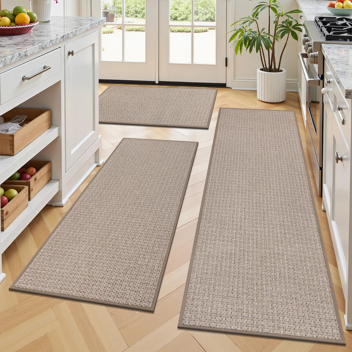 LOKHOM 3-Piece Non-Slip Kitchen Rugs Set - Thick Absorbent Soft Machine Washable Modern Runner Rug, Absorbent Decorative Indoor Floor Mat for Hallways Entryway Laundry Room