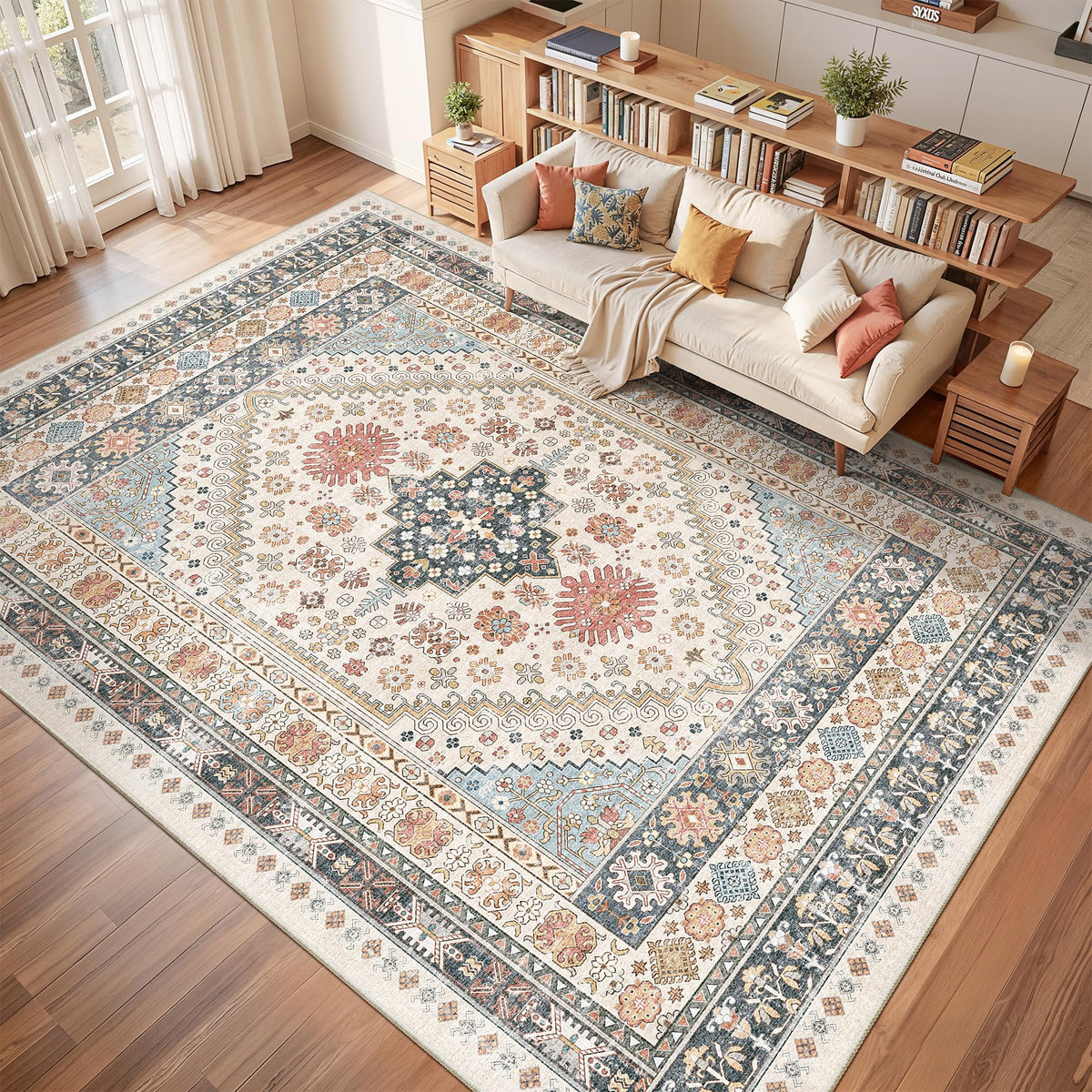 4x6 Area Rugs for Living Room, Non Slip Rugs for Bedroom, Beige