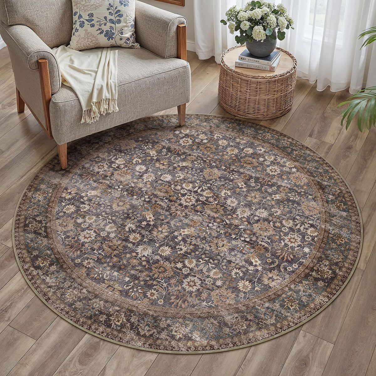 HUGEAR 2x6 Brown Vintage Floral Washable Runner Rug for Hallway