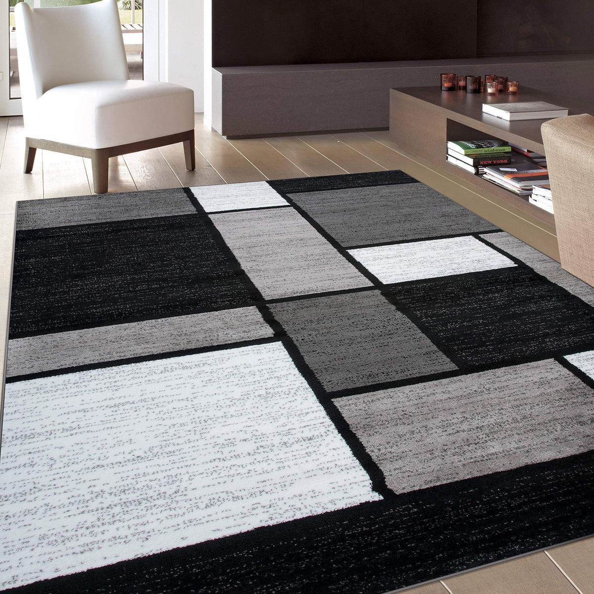 Rugshop Modern Boxes Contemporary Non-Shedding Area Rug Gray 5'3" x 7'3"