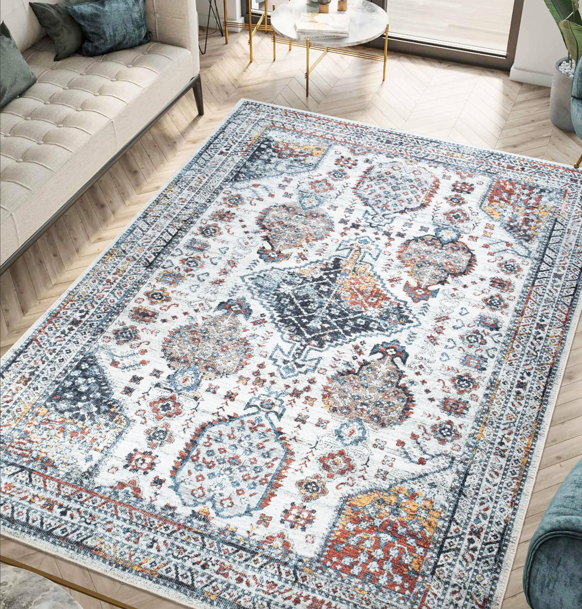 Keen Home Design Vintage Washable Entryway Rug, Non-Slip Low Pile, 3x5