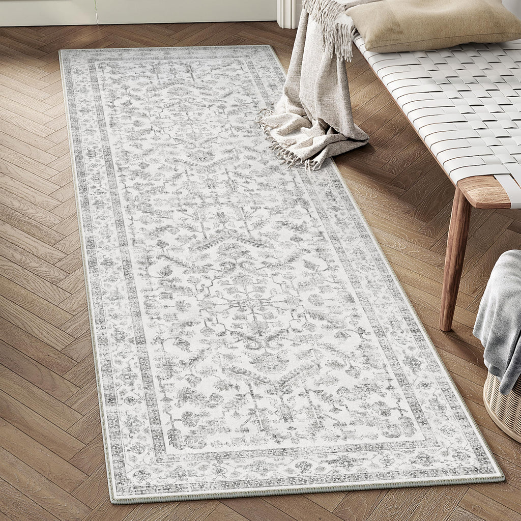 PureCozy Beige Area Rug 5x7 Vintage Farmhouse Floral