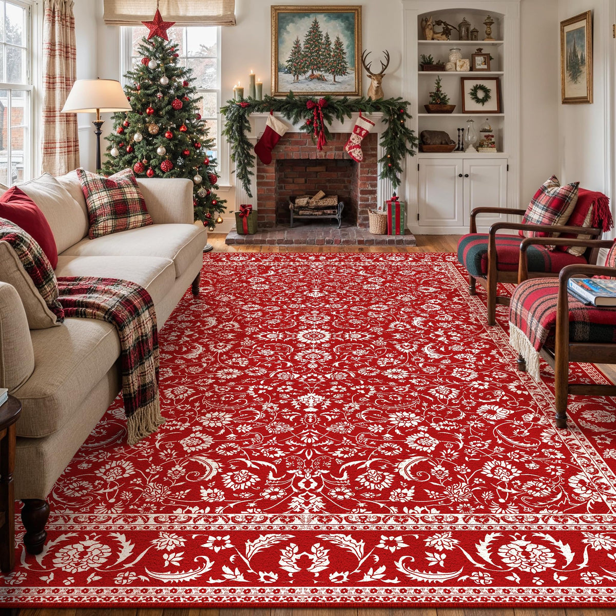 HUGEAR 2x6 Brown Vintage Floral Washable Runner Rug for Hallway