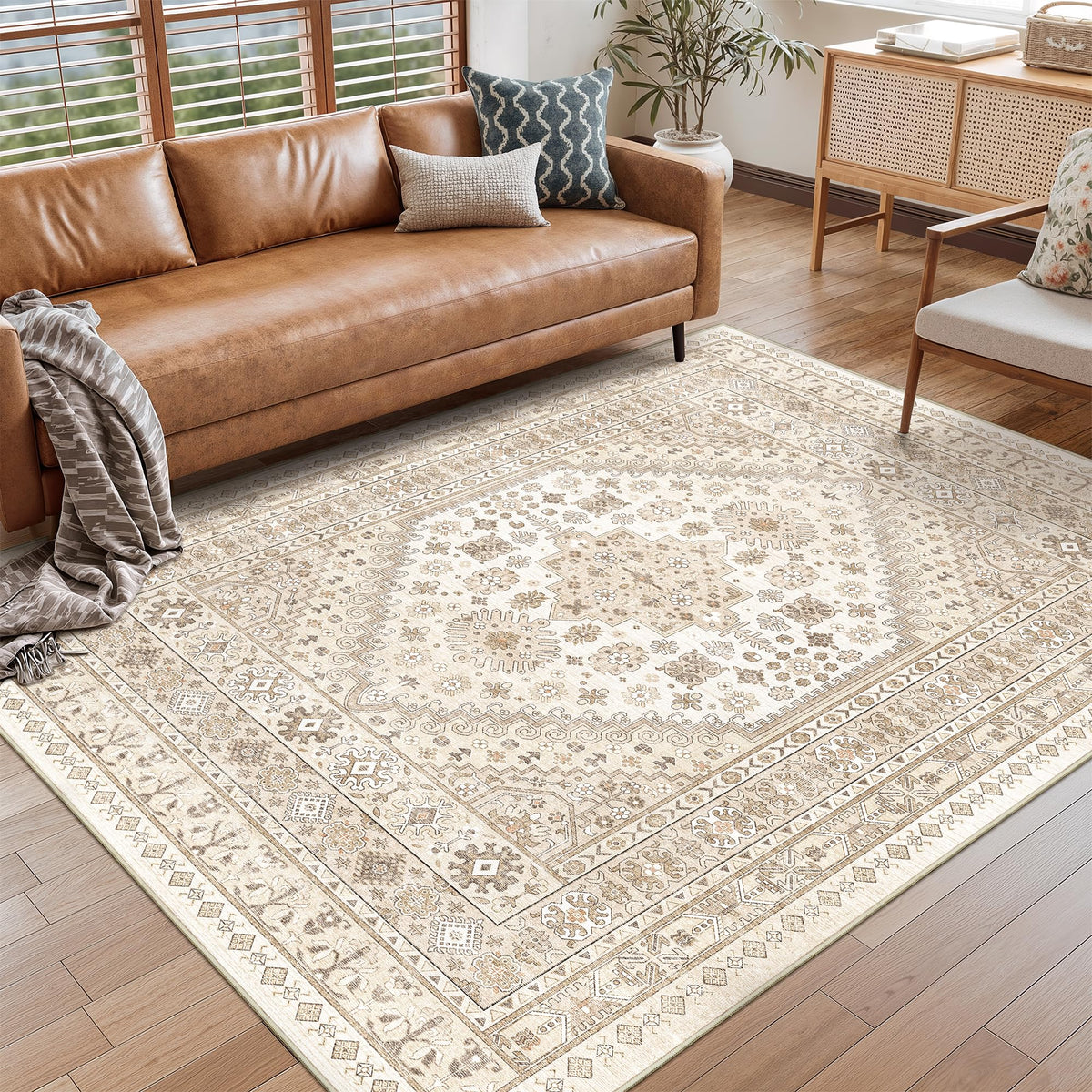 4x6 Area Rugs for Living Room, Non Slip Rugs for Bedroom, Beige