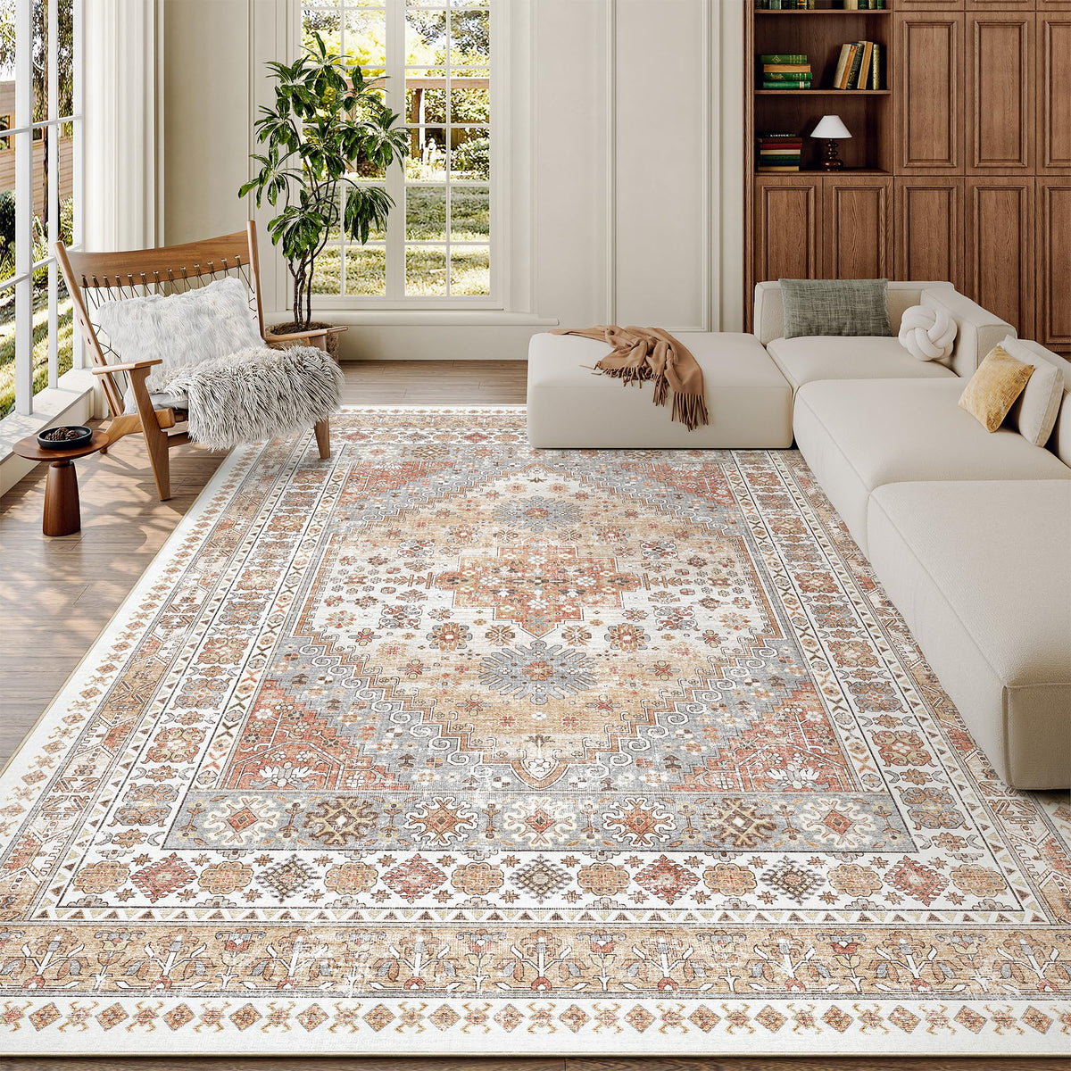zesthome 5x7 Area Rugs for Living Room,Large Washable Rug,Orange