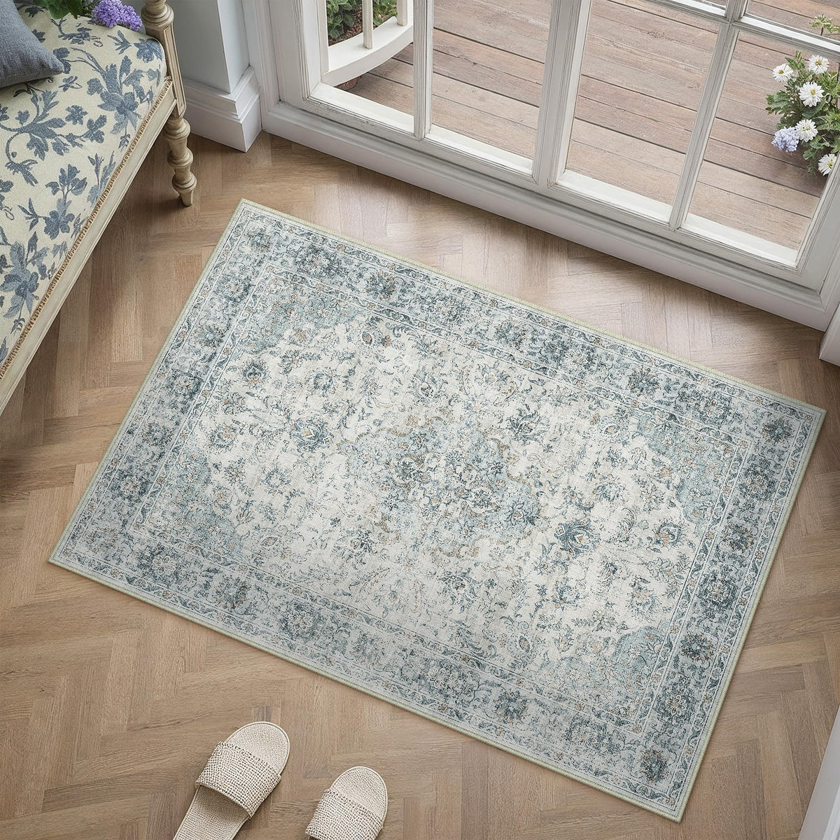 HUGEAR 2x6 Brown Vintage Floral Washable Runner Rug for Hallway