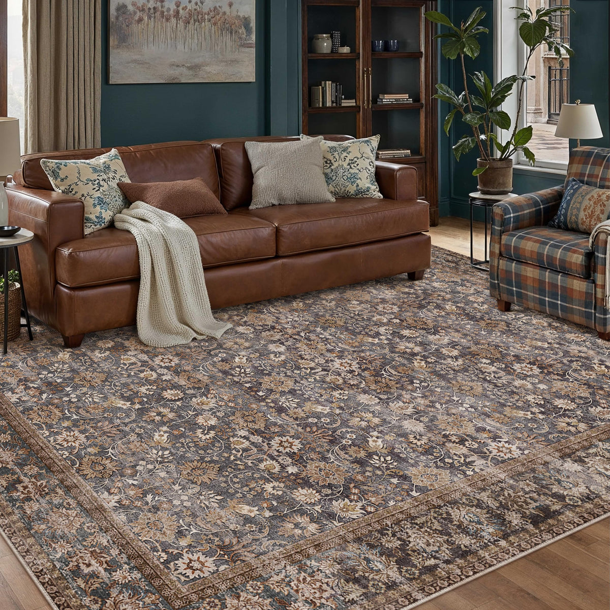 HUGEAR 2x6 Brown Vintage Floral Washable Runner Rug for Hallway