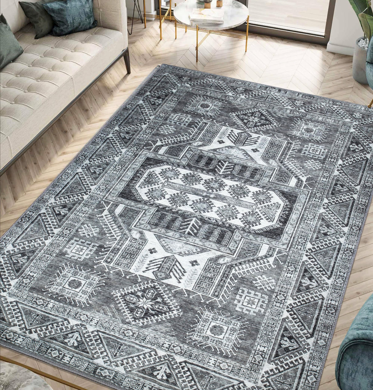 Keen Home Design Vintage Washable Entryway Rug, Non-Slip Low Pile, 3x5