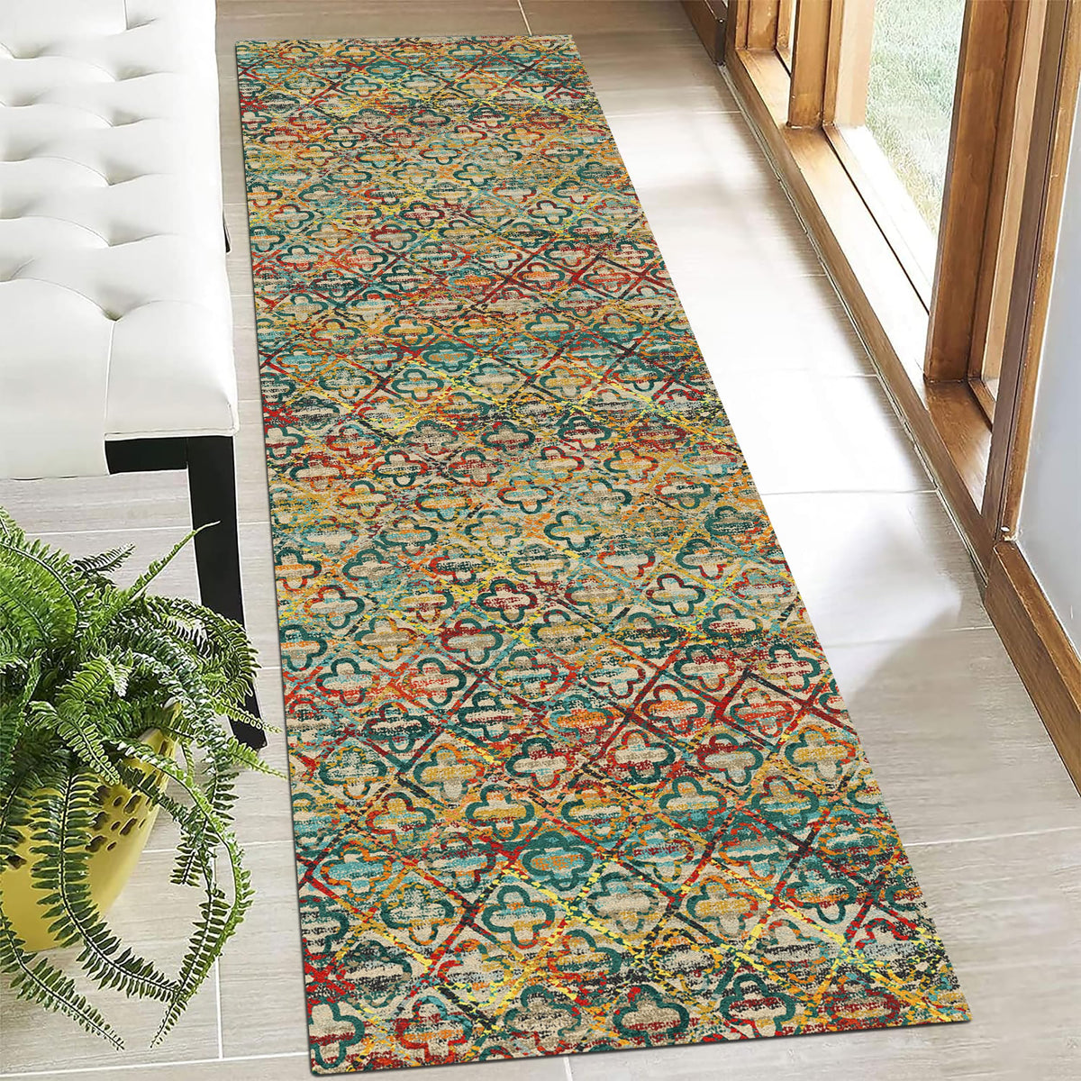 RUGSURE Washable Area Rug - 1/6 Thick - Stain & Water Resistant Non-Slip - Resistant Rug for Living Room, Bedroom, Nursery, Pet & Child Friendly, Vintage Charm Area Rugs (Grey+LightTeal, 3' x 5 ')