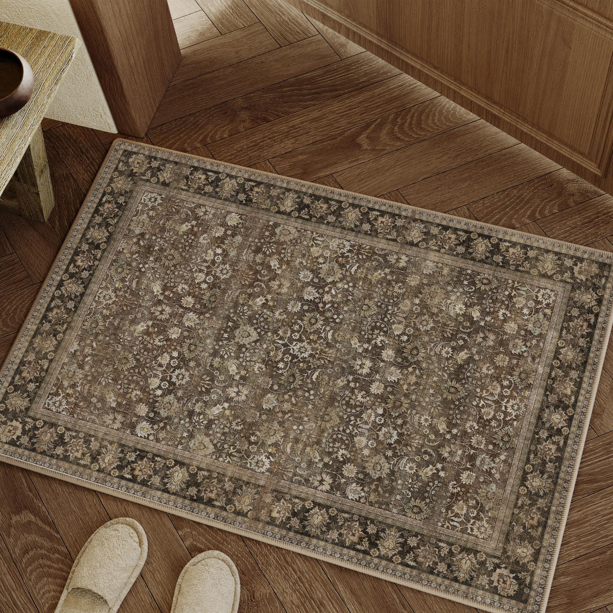 HUGEAR 2x6 Brown Vintage Floral Washable Runner Rug for Hallway