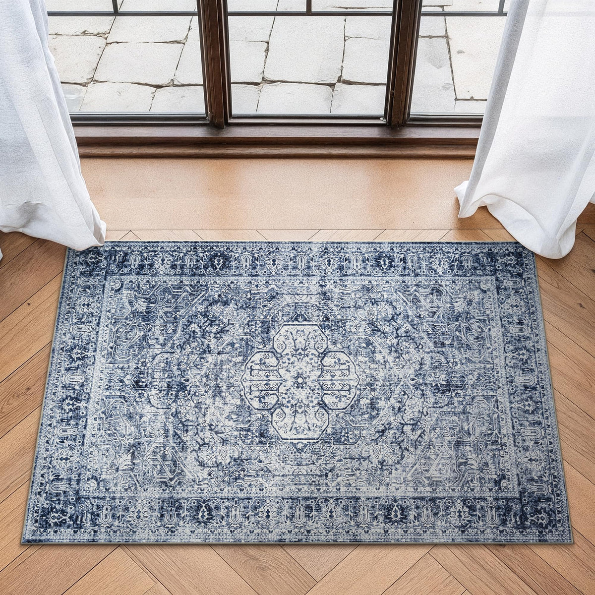 Bloom Rugs Washable Non-Slip 8' x 10' Rug - Gray/Charcoal/Blue Modern Abstract Area Rug for Living Room, Bedroom, Dining Room, and Kitchen - Exact Size: 8' x 10'