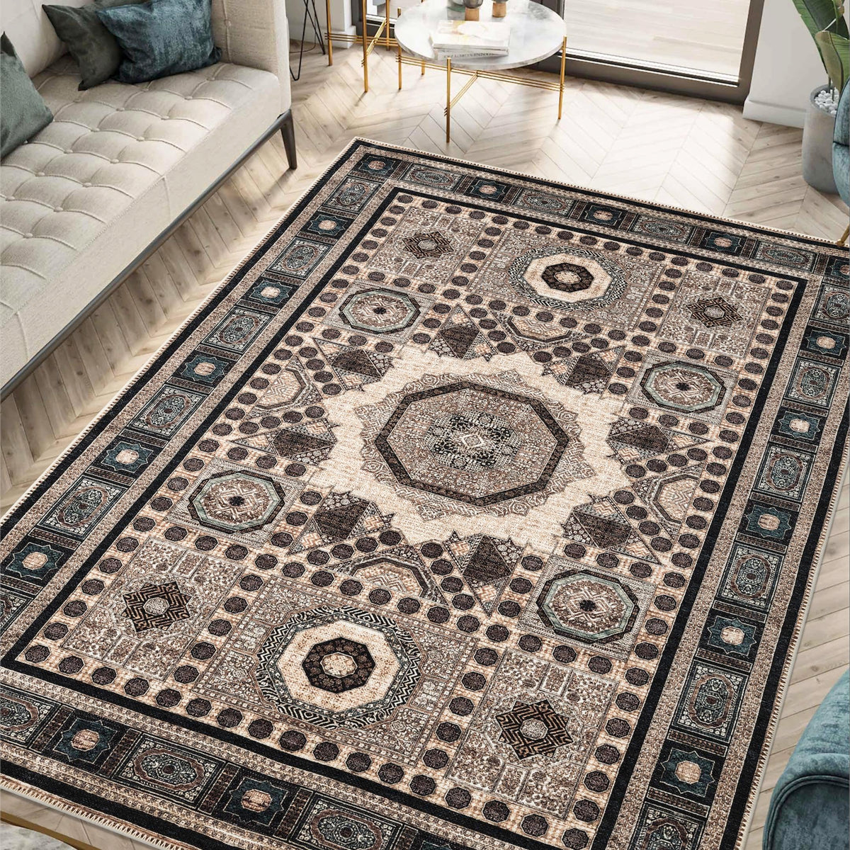 Keen Home Design Vintage Washable Entryway Rug, Non-Slip Low Pile, 3x5