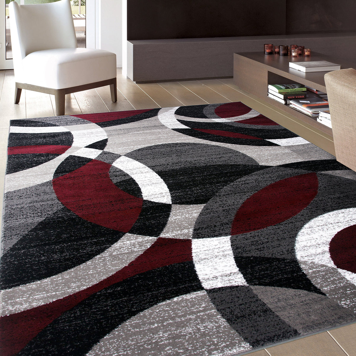 Rugshop Overlapping Circles Modern Geometric Area Rug Red 7'10" x 10'2"