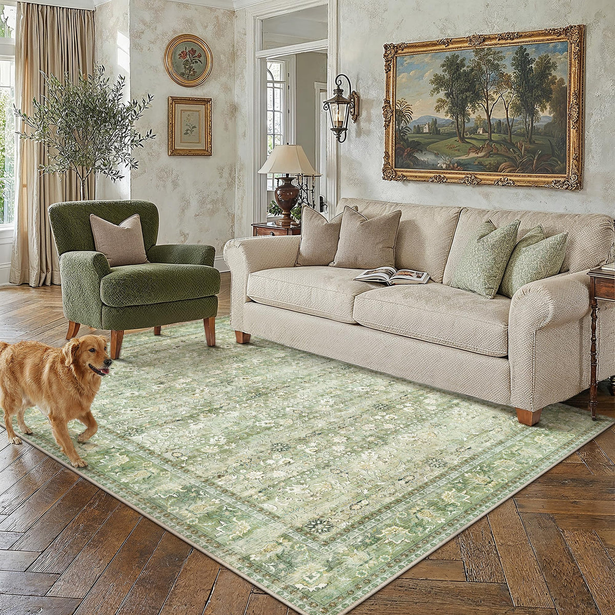 HUGEAR 2x6 Brown Vintage Floral Washable Runner Rug for Hallway