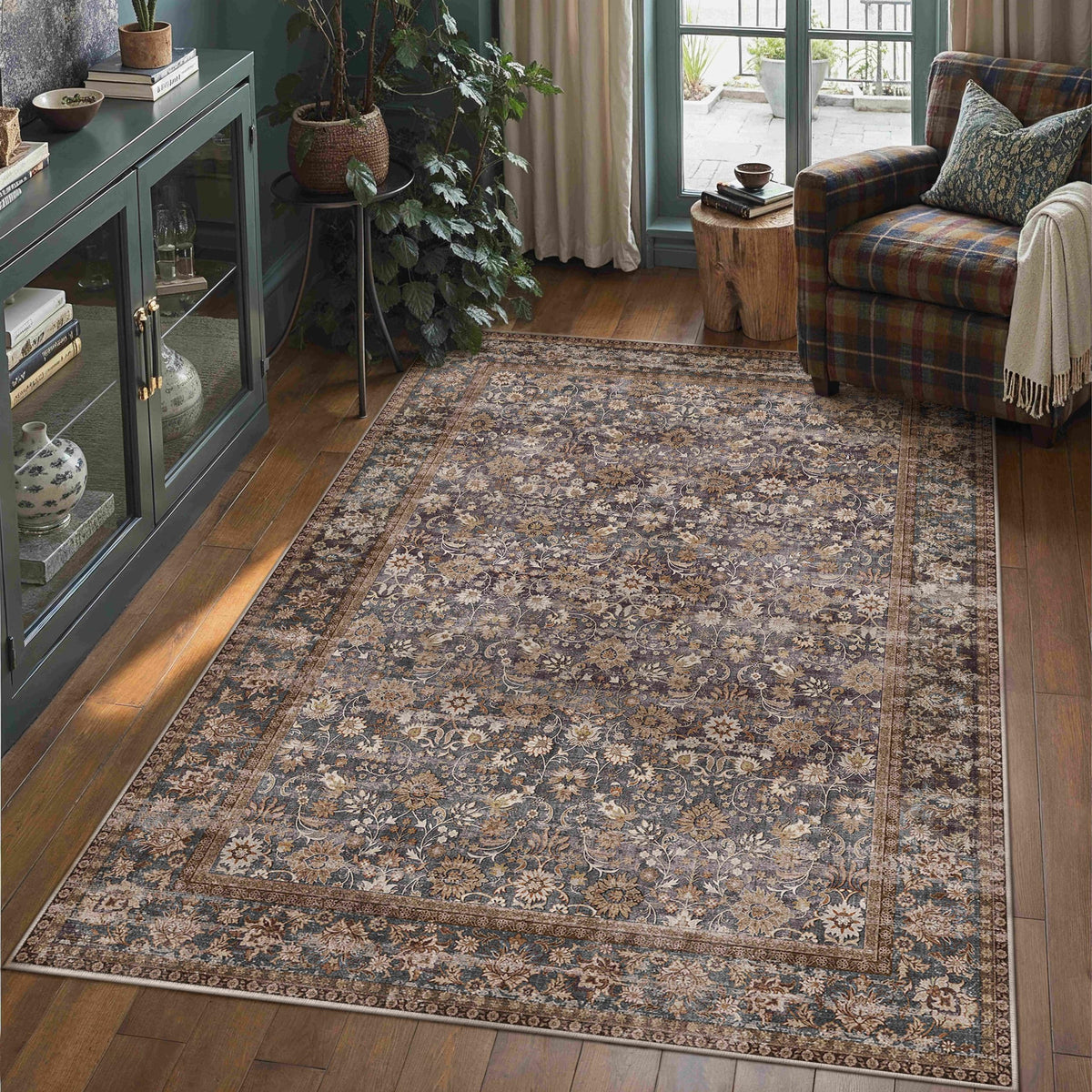 HUGEAR 2x6 Brown Vintage Floral Washable Runner Rug for Hallway