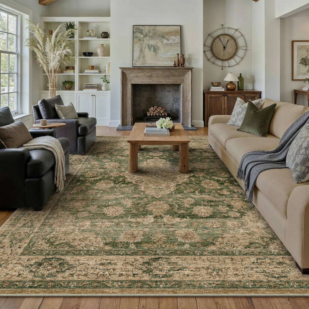 HUGEAR 2x6 Brown Vintage Floral Washable Runner Rug for Hallway