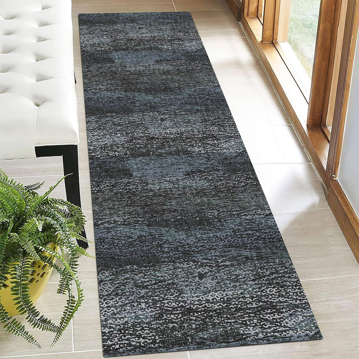 RUGSURE Washable Area Rug - 1/6 Thick - Stain & Water Resistant Non-Slip - Resistant Rug for Living Room, Bedroom, Nursery, Pet & Child Friendly, Vintage Charm Area Rugs (Grey+LightTeal, 3' x 5 ')