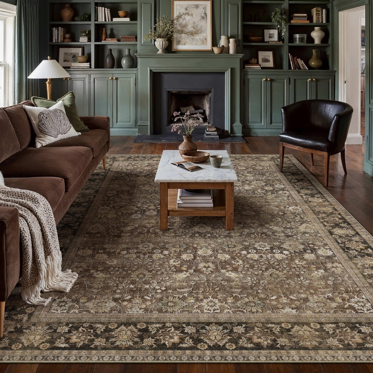 HUGEAR 2x6 Brown Vintage Floral Washable Runner Rug for Hallway