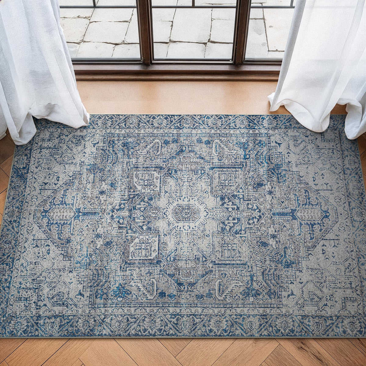 Bloom Rugs Washable Non-Slip 8' x 10' Rug - Gray/Charcoal/Blue Modern Abstract Area Rug for Living Room, Bedroom, Dining Room, and Kitchen - Exact Size: 8' x 10'