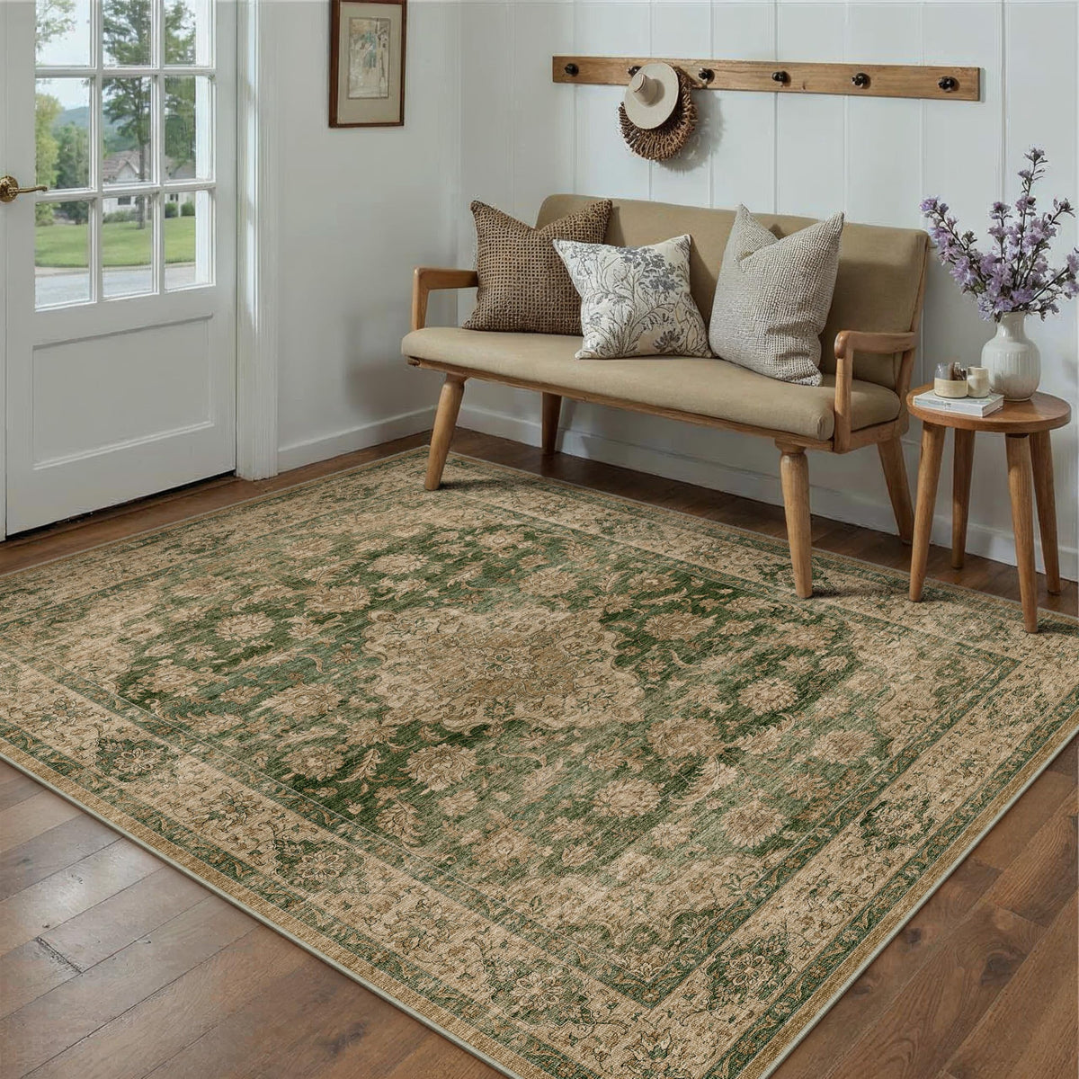 HUGEAR 2x6 Brown Vintage Floral Washable Runner Rug for Hallway